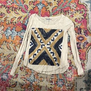 Lucky Brand Long Sleeve T-Shirt with Boho Pattern